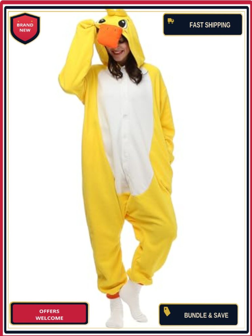 Unisex Adult Duck Onesie Pajama Costume Hooded One-Piece Sleepwear